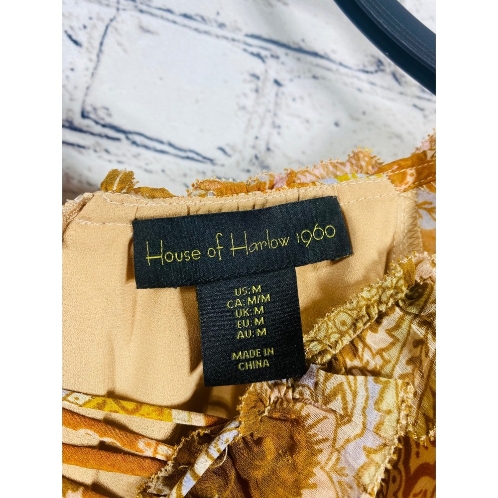House of Harlow 1960 Dress Womens M Paisley Tassel Lace Up Yellow Excellent - Picture 5 of 10